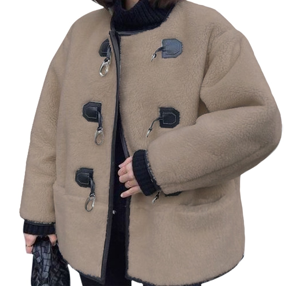 Tan Toggle Coat with Black Trim